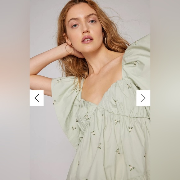 •EN SAISON• Urban Outfitters Anya Embroidered Floral Mini Dress Pockets Green - Picture 3 of 6